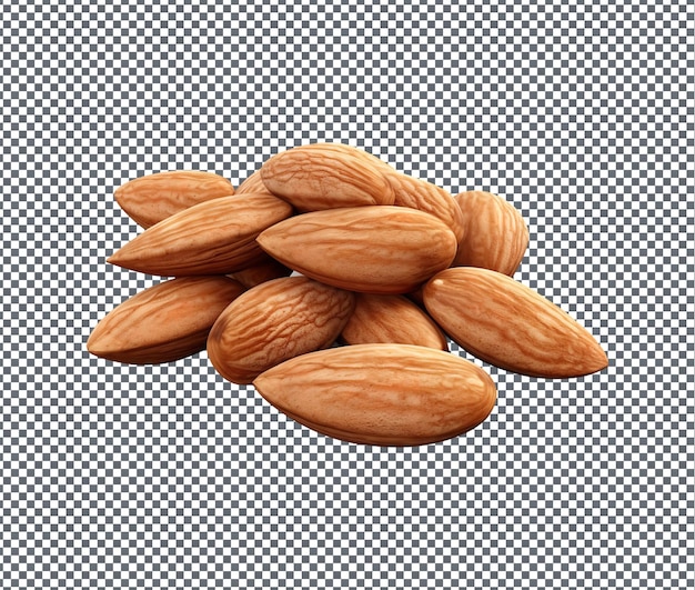 Natuurlijke en verse amandelen geïsoleerd op doorzichtige achtergrond