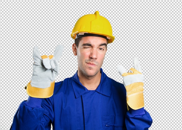Naughty worker on white background