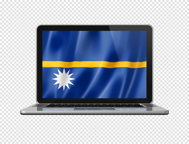 Nauru flag on laptop screen isolated on white 3D illustration