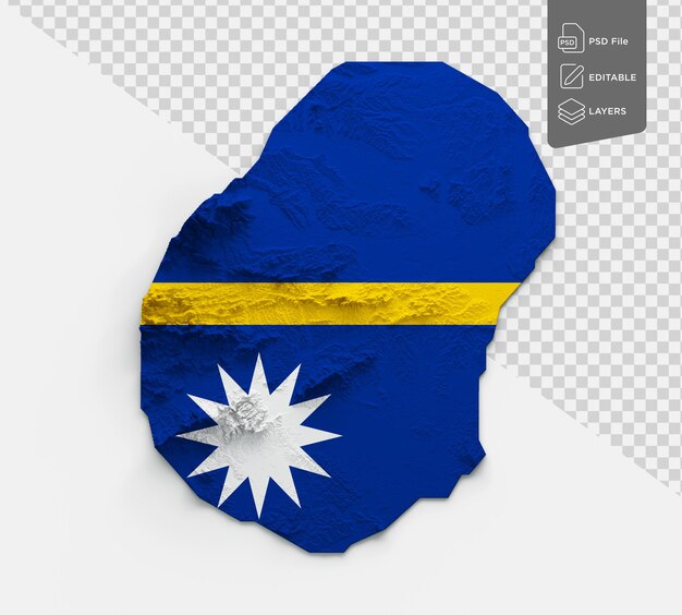 PSD nauru map nauru flag shaded relief color height map on white background 3d illustration