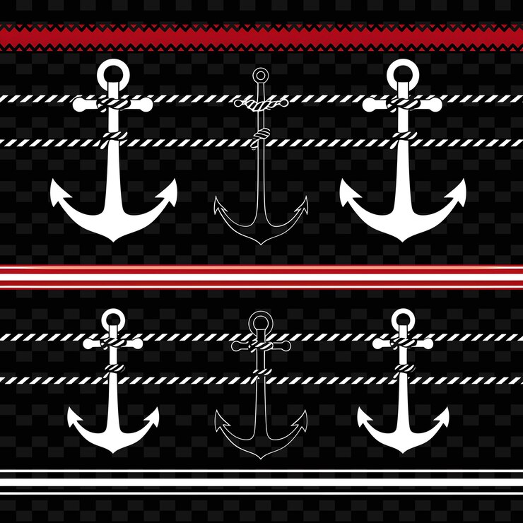 PSD nautical borderlines design with anchors and stripes decorat png unikalne stylizowane motywy