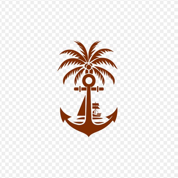 PSD nautical palm tree logo with decorative anchor and ship whee psd vector craetive simple design art