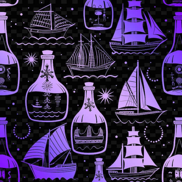 PSD nautical ship in a bottle folk art met glaspatroon en sa illustration decor motifs collection