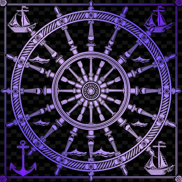 Nautical ship wheel folk art with rope pattern and anchor de illustration decor motifs collection