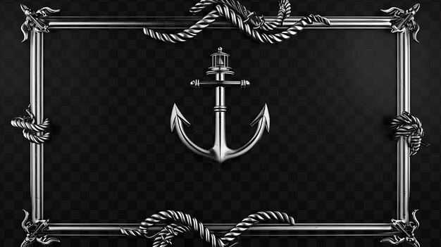 PSD nautical silver frame with anchor and rope border accentuate luxury metal decor art background (srebrna ramka z kotwicą i liną podkreśla luksusowe dekoracje metalowe)