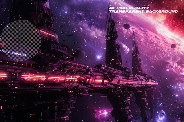 PSD navigate the cosmos with glowing space stations colossal on transparent background