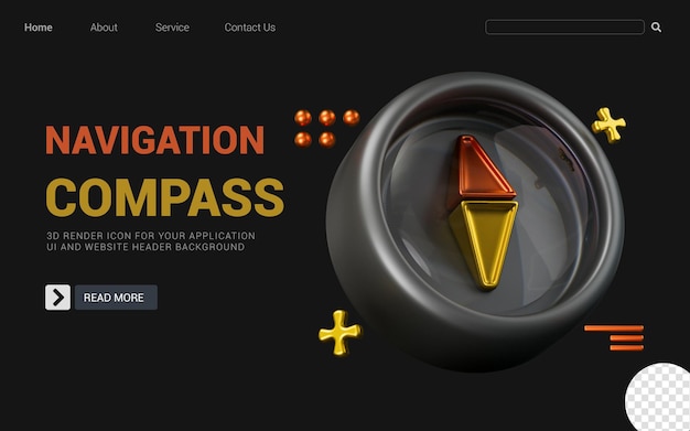navigatie kompas teken op donkere achtergrond 3d render concept voor het vinden van richting