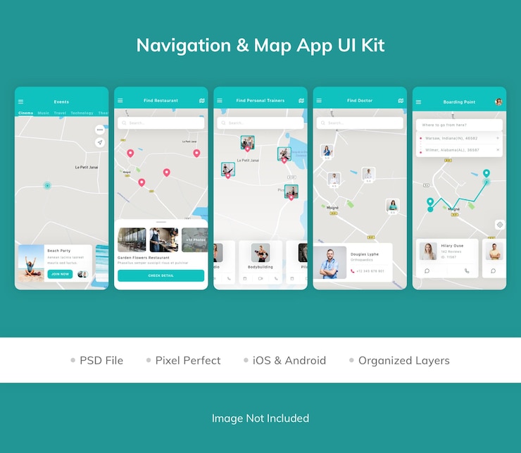 PSD navigation map app ui kit