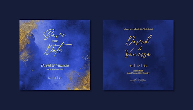 Navy blue and gold wedding card template for instagram post banner