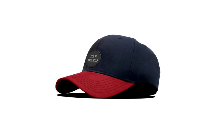 PSD navy blue and red baseball cap mockup