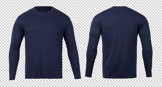 PSD navy long sleeve t-shirt front and back mock-up template for your design.