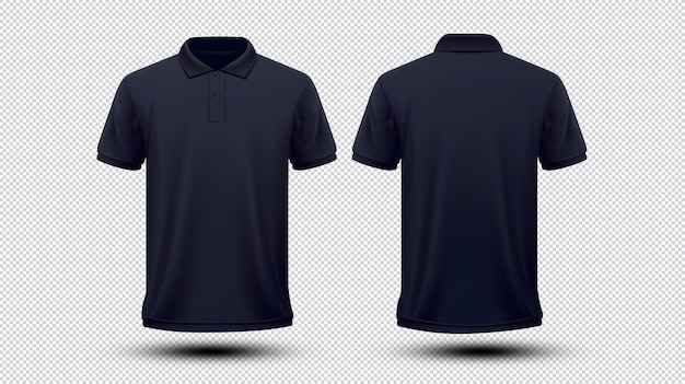 PSD navy polo shirt mockup front and back view isolated on transparent background