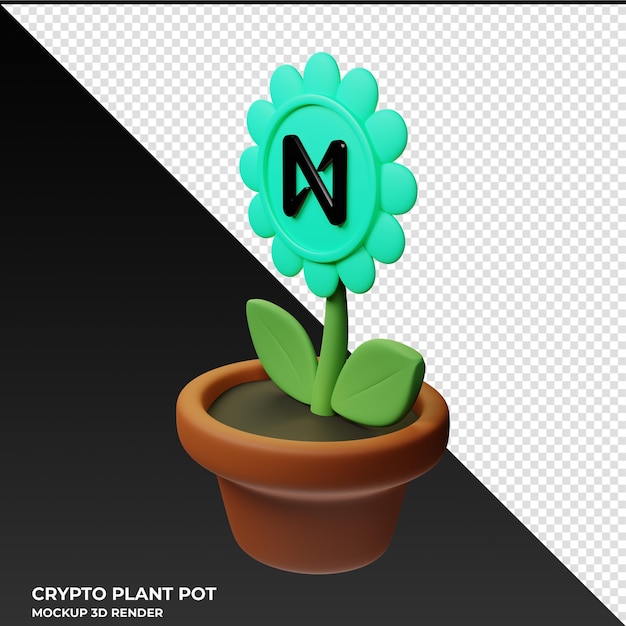 PSD near protocol near crypto plant pot 3d illustration