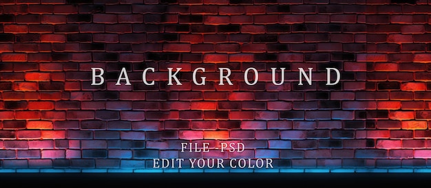 PSD neat brick wall background neon light abstract