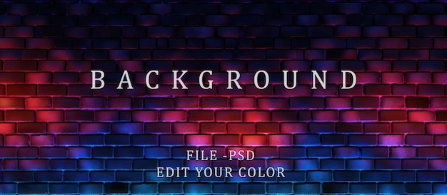 PSD neat brick wall background neon light abstract