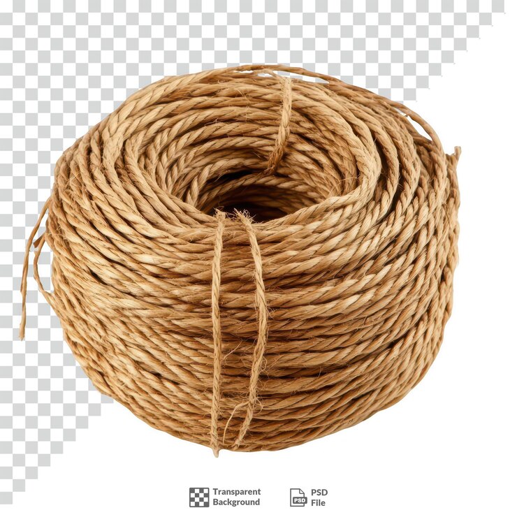 PSD a neatly coiled rope made of natural fibers transparent background