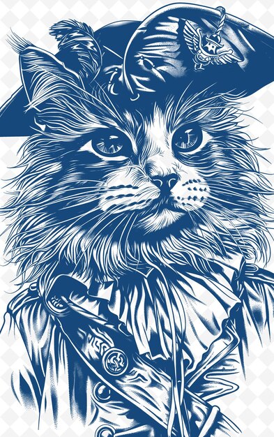 PSD nebelung cat wearing a tricorn hat with a patriotic expressi zwierzęta sketch art vector collections