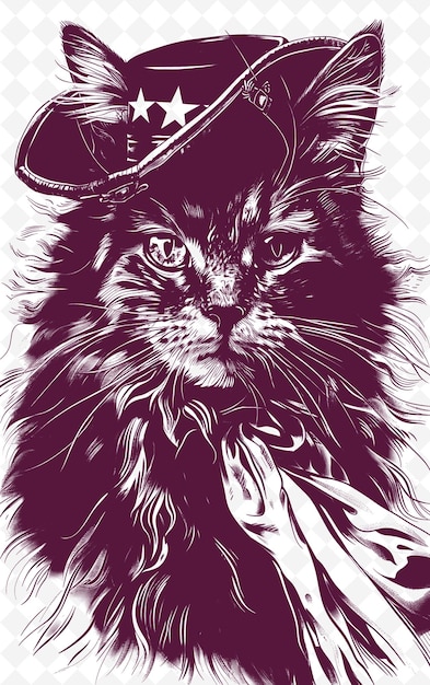 PSD nebelung cat wearing a tricorn hat with a patriotic expressi zwierzęta sketch art vector collections