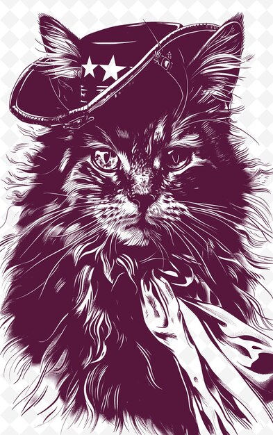 PSD gatto nebelung che indossa un cappello a tricorno con un'espressione patriottica animals sketch art vector collections