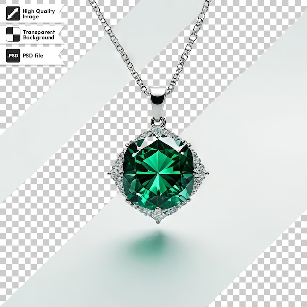 A necklace with a green diamond and a pendant