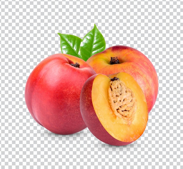 Nectarine met bladeren geïsoleerd premium psd