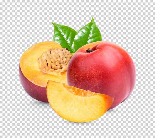 Nectarine met bladeren geïsoleerd premium psd