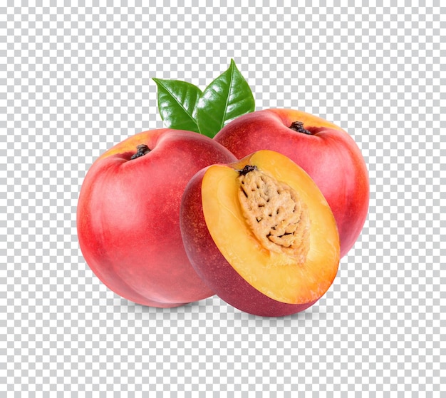 Nectarine with leaves isolated premium psd