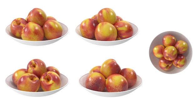 Nectarines on a plate isolated transparent background 3d rendering