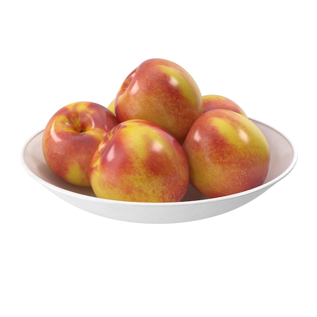 Nectarines on a plate isolated transparent background 3d rendering