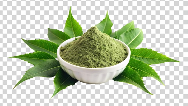 PSD neem leaves powder in a bowl isolated on transparent background