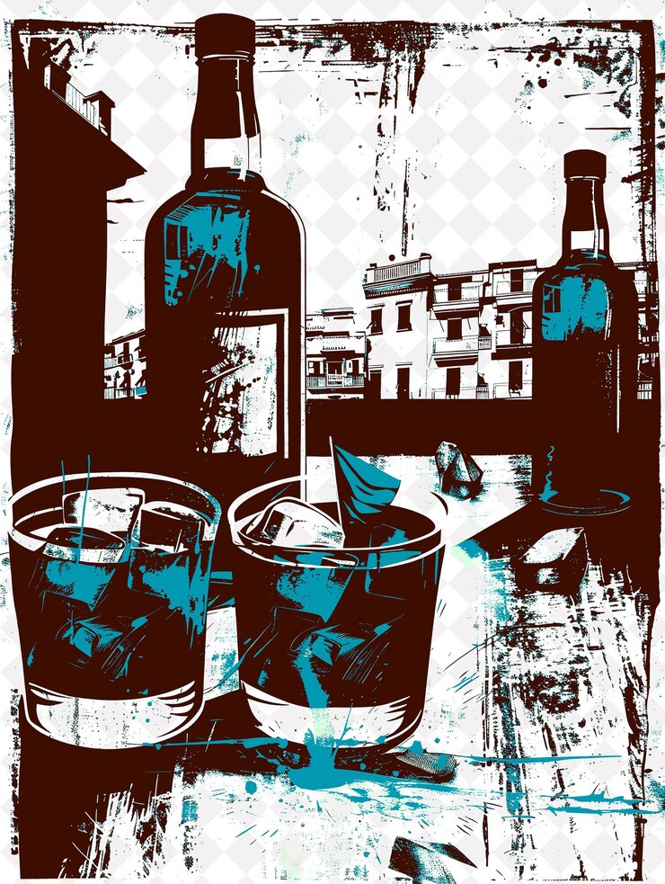 PSD сцена коктейлей negroni в cinque terre с campari cocktail италия культура иллюстрационный дизайн