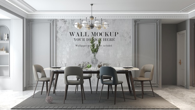 Neoclassical living room wall mockup with modern table set in interior