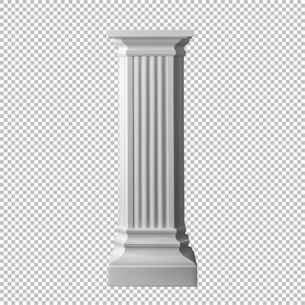 PSD neoclassical white stone column isolated on a transparent background