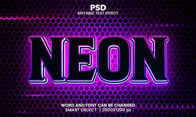 PSD neon 3d editable photoshop text effect style with modern background