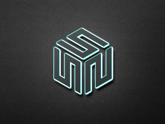 PSD neon 3d logo mockup ciemne tło ściany