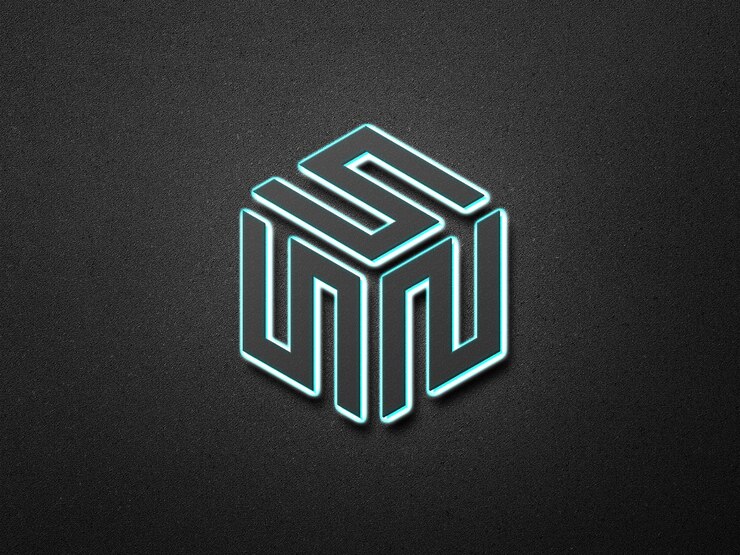 PSD neon 3d logo mockup 黑暗的墙壁背景