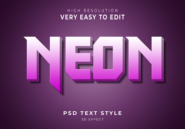 PSD neon 3d effetto testo moderno