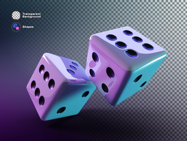neon 3d play casino game cube dice on dark black background render two white die roll with random numbers in motion night banner for vip gambling and board games vegas online app