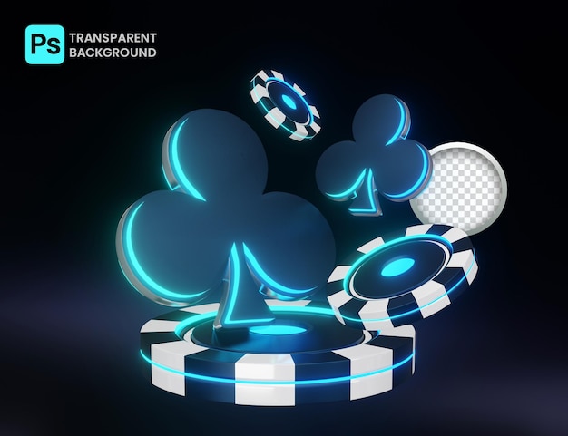 Neon app icon of clubs poker baccarat game isolated on transparent background