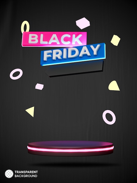 Neon black friday product podium geïsoleerd 3d render