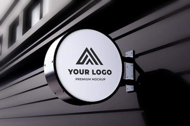 Neon Box Mockup Circle Shop Sign Black Wall Realistic