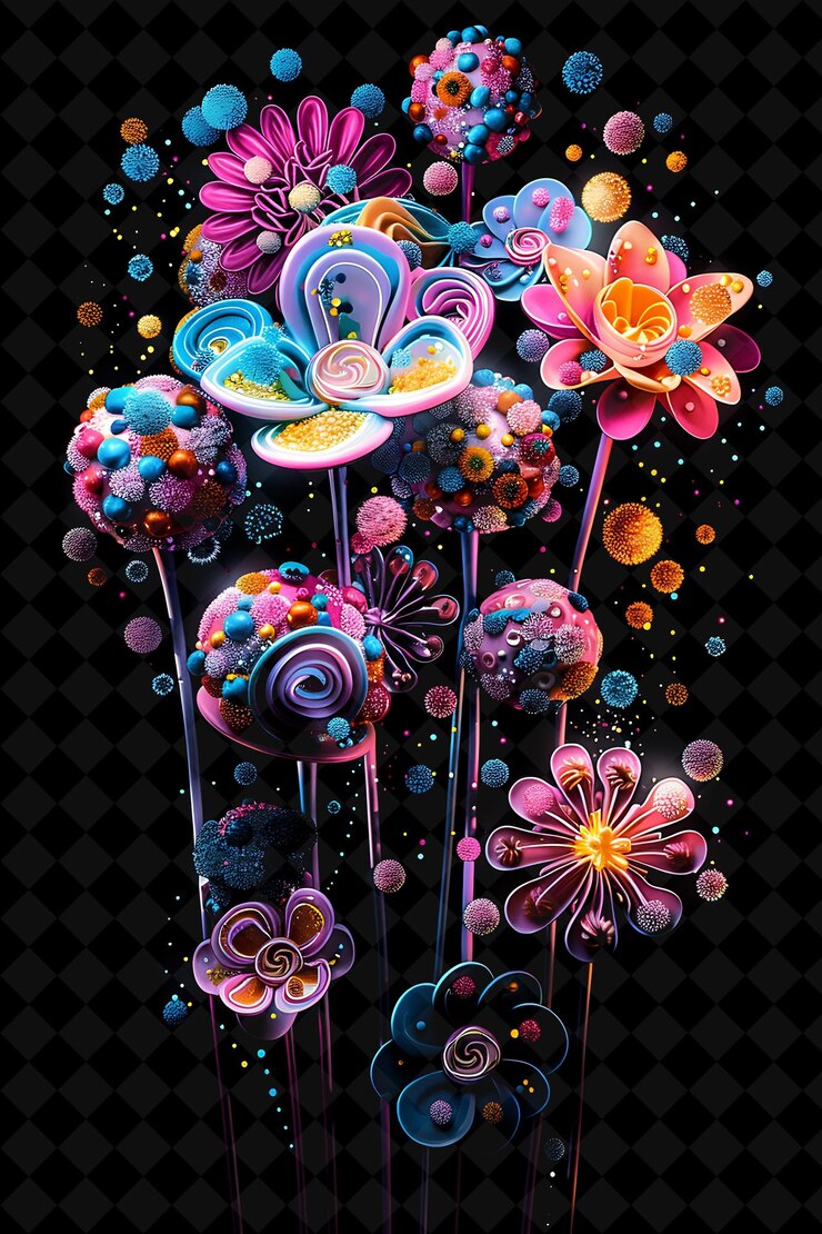 PSD neon cake pop bouquet arranged with fragmented cake pops vib neon color food drink y2k collection