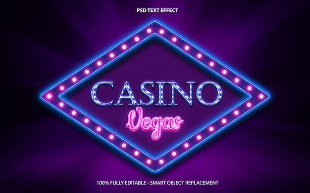 PSD neon casino vegas text effect psd premium