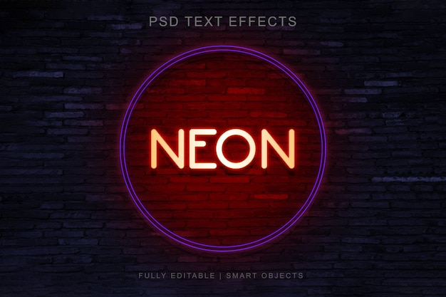 PSD neon circle style text effect design