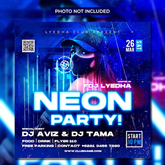 Neon club dj party flyer social media post en webbanner