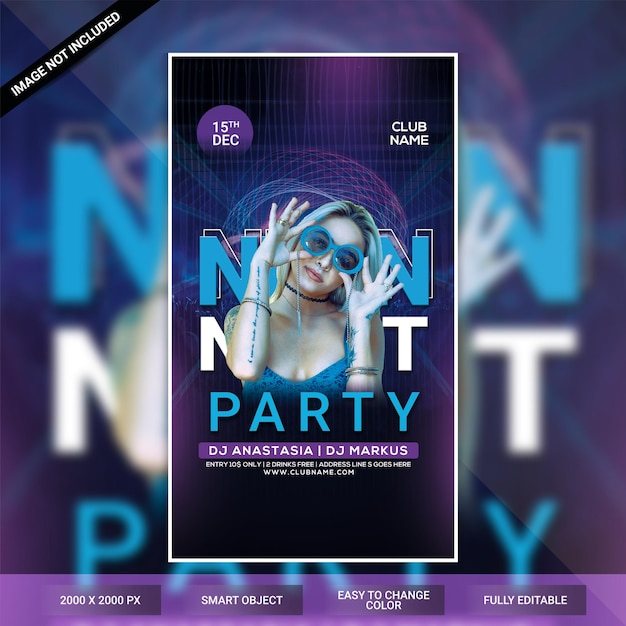 Neon club night party flyer template