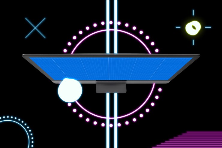 PSD neon computer mockup