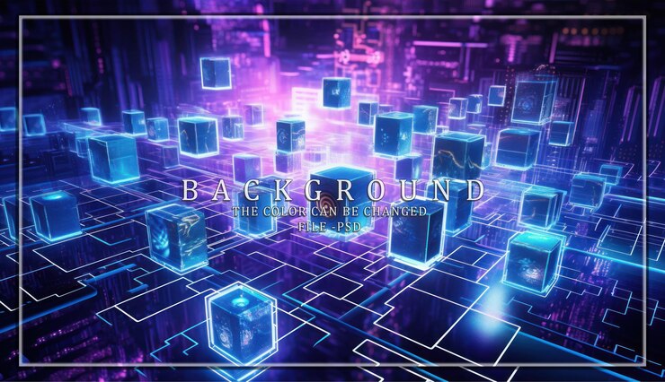 PSD neon cubes in a futuristic network