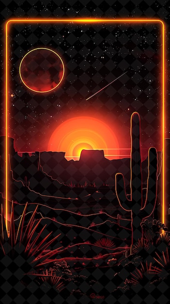 PSD neon desert arcane frame z kaktusami i pustynnymi krajobrazami en neon color frame y2k art collection
