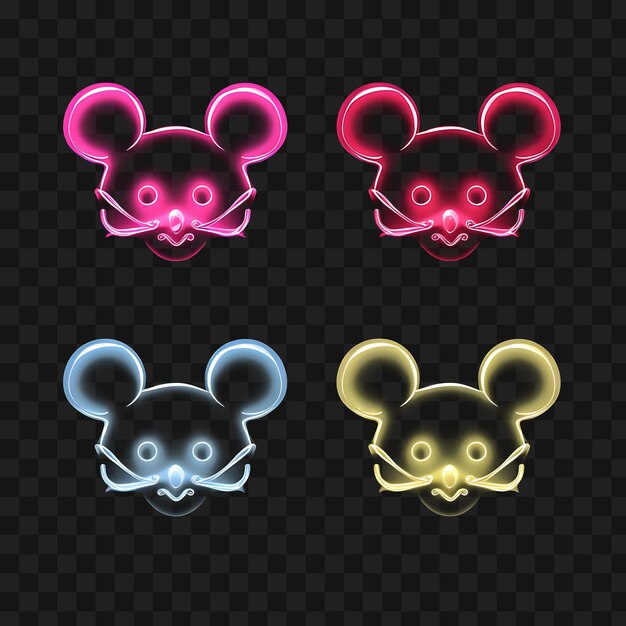 PSD neon design of mouse face icon emoji with small timid and cute expressions clipart idea tattoo